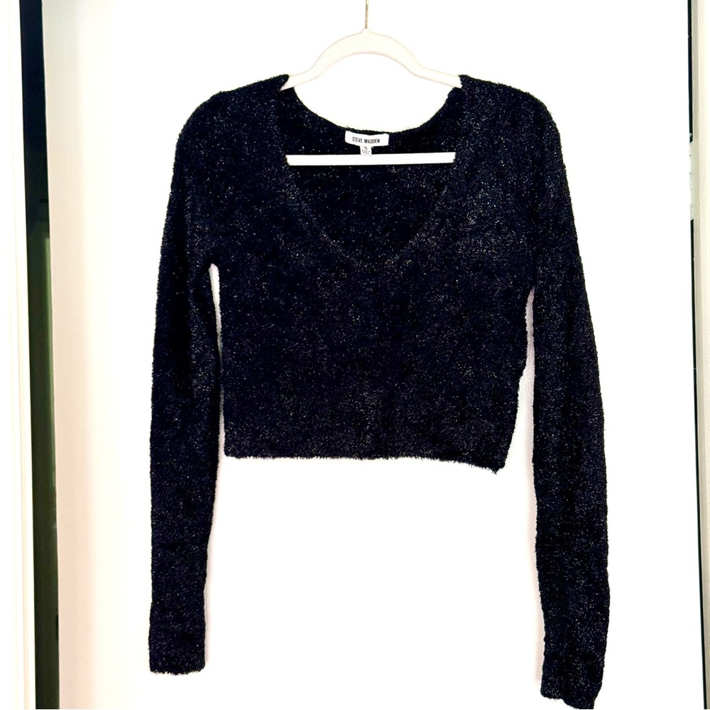 Steve Madden metallic fuzzy cropped sweater